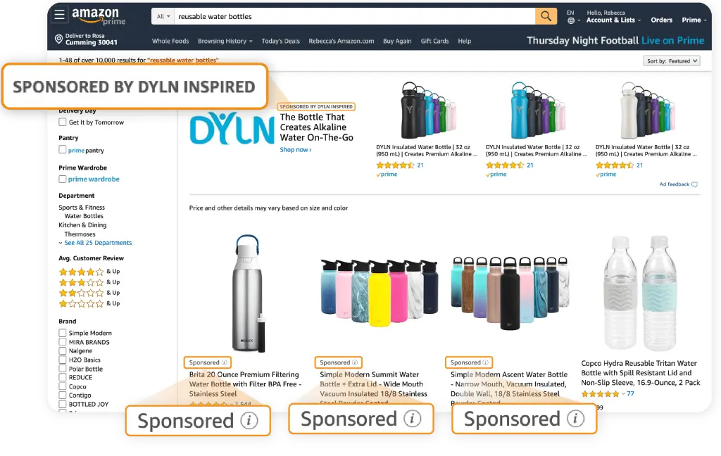 Sponsored products at the top of the amazon search page due to amazon ppc