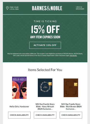 Promotional email example