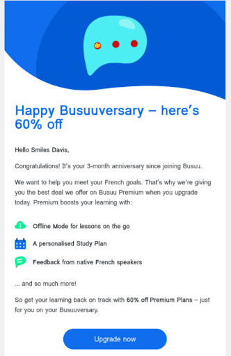 Anniversary email example 
